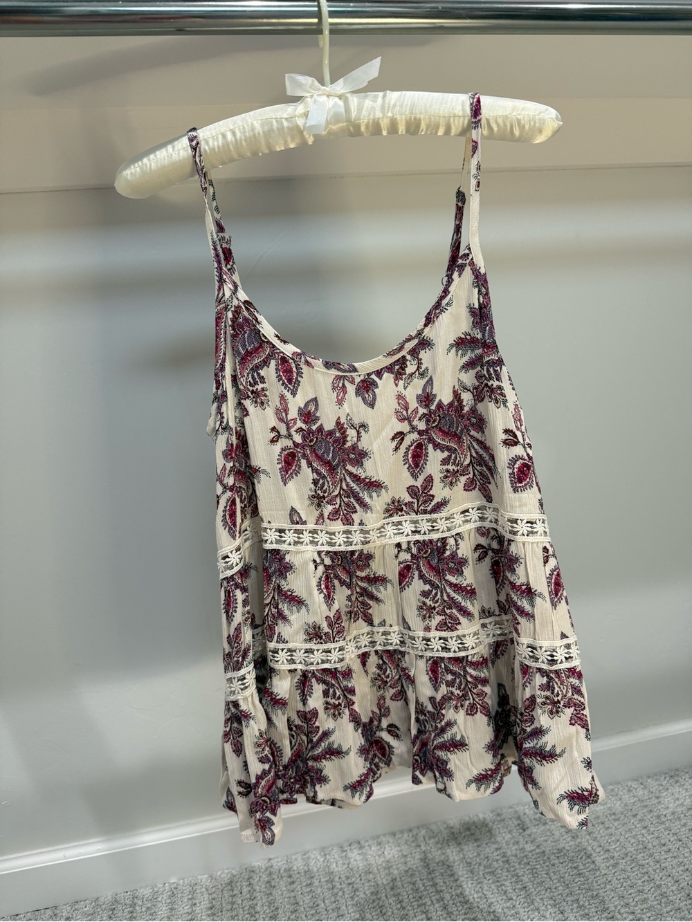june & hudson Cream Tank with Burgundy Floral Print